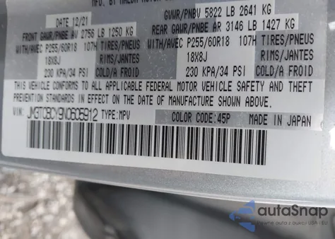 2022 Mazda Cx-9 Touring z USA, uszkodzony, nr VIN JM3TCBCY9N0605912